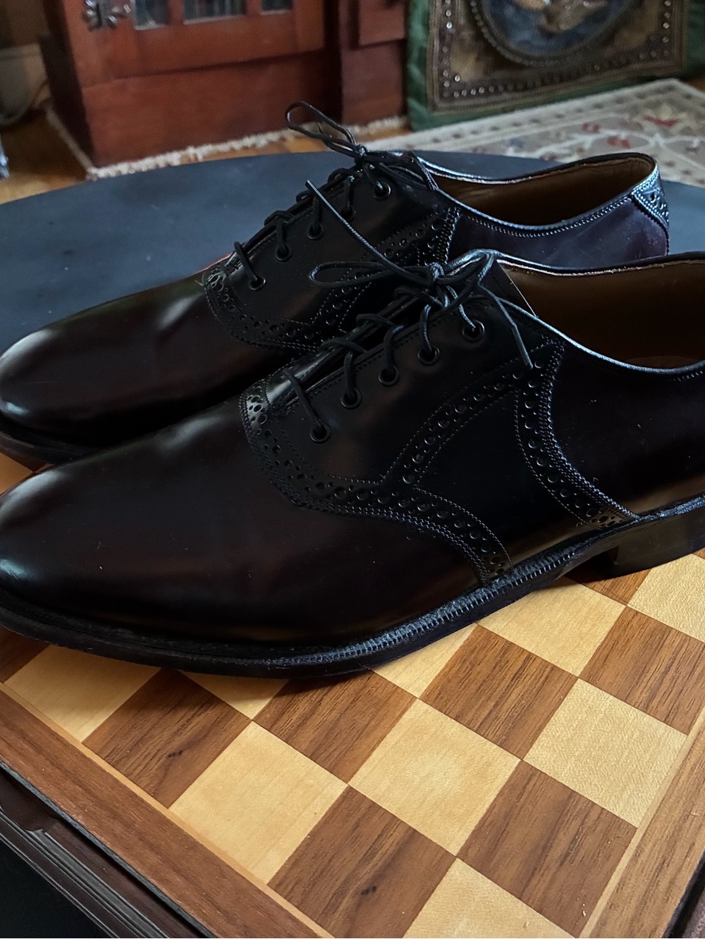 Johnston & Murphy Men's Black Leather Wingtip Derby Shoes